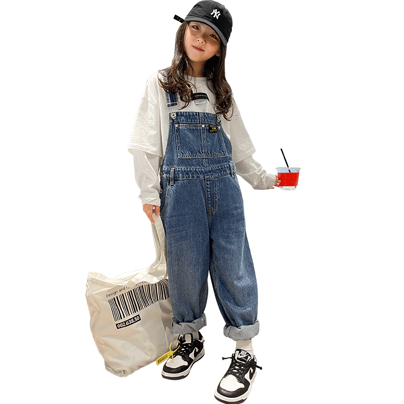 童装女童牛仔背带裤超软表演服