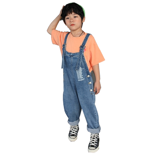 白色女童牛仔背带裤韩版潮百搭儿童演出表演服连身裤宽松新款童装