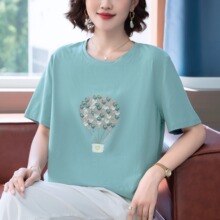 老年人夏女装中老年妈妈夏装纯棉短袖t恤女2025新款大码品牌上衣