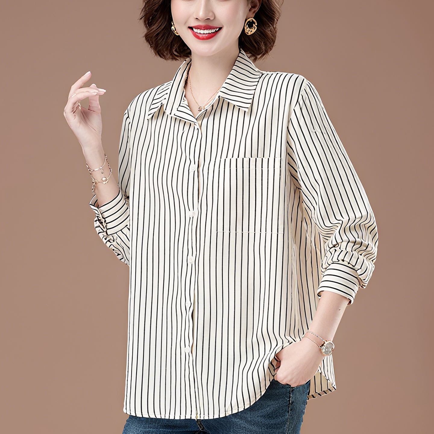 条纹衬衫女高级感轻奢洋气妈妈