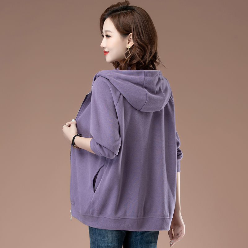 时尚中老年妈妈连帽卫衣开春外套女拉链新款开衫胖mm大码运动上衣