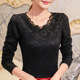 气质中老年妈妈装 女2025新款 加绒上衣 宽松黑色洋气蕾丝打底衫 大码