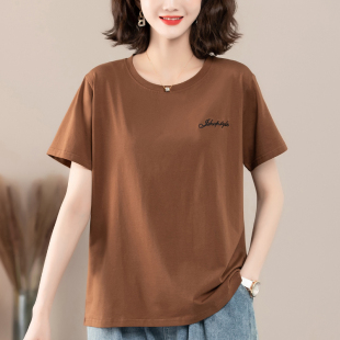 纯棉短袖 遮肚上衣 T恤女2025新款 宽松简约显瘦衣服中老年妈妈夏装