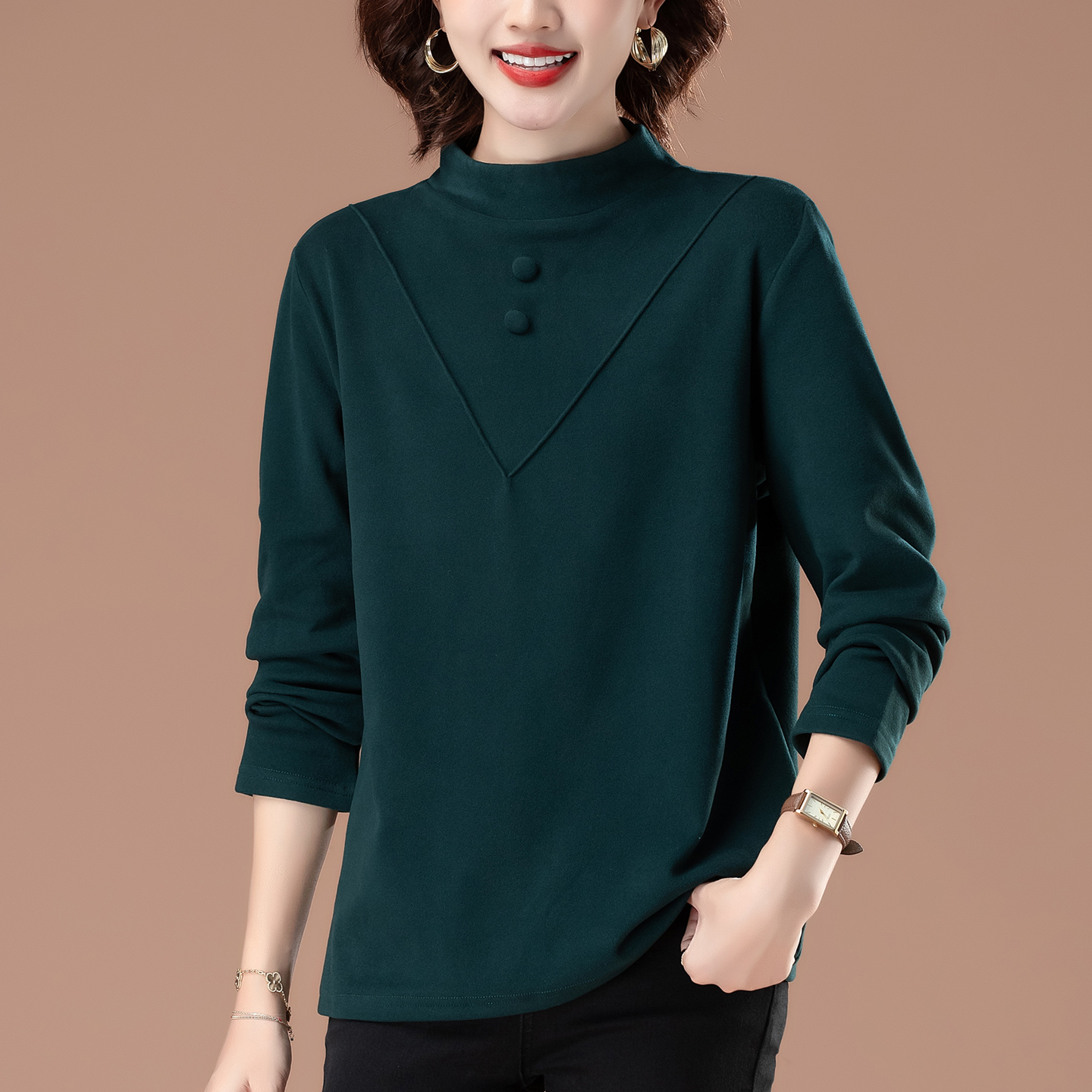 中年妈妈双面德绒打底衫女可外穿