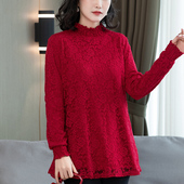 宽松大码 遮屁股新款 遮肚子上衣 女中长款 妈妈蕾丝贵夫人加绒打底衫