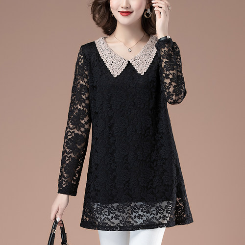 蕾丝打底衫妈妈中长款春款上衣