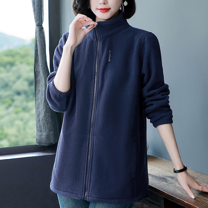 摇粒绒外套女春秋半高领开衫