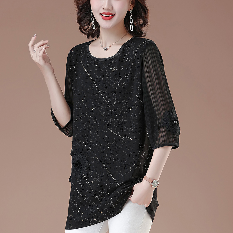 中老年妈妈T恤纯棉全棉中袖