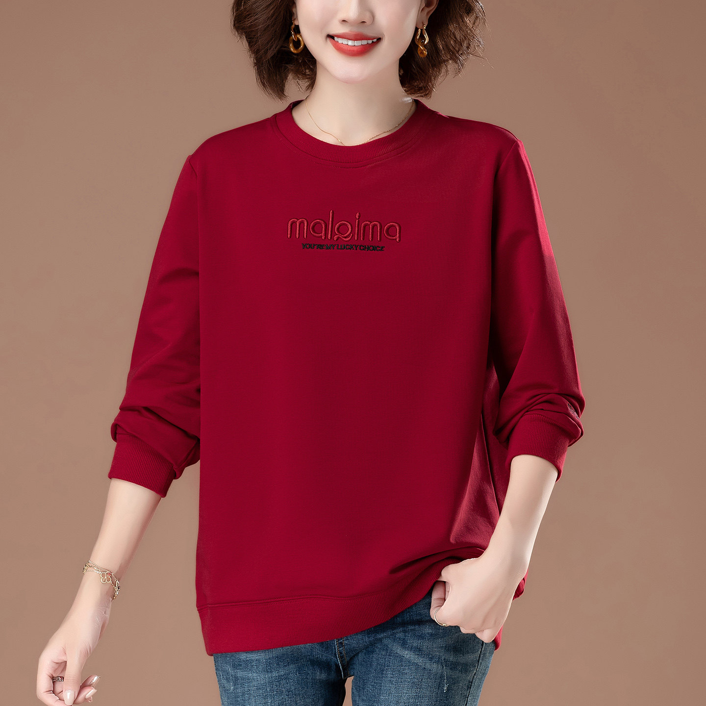 中老年妈妈纯棉圆领卫衣女冬季加绒加厚高级感T恤宽松特大码上衣,女装/女士精品,卫衣/绒衫,淘宝优惠券,粉丝福利购,淘宝优惠卷