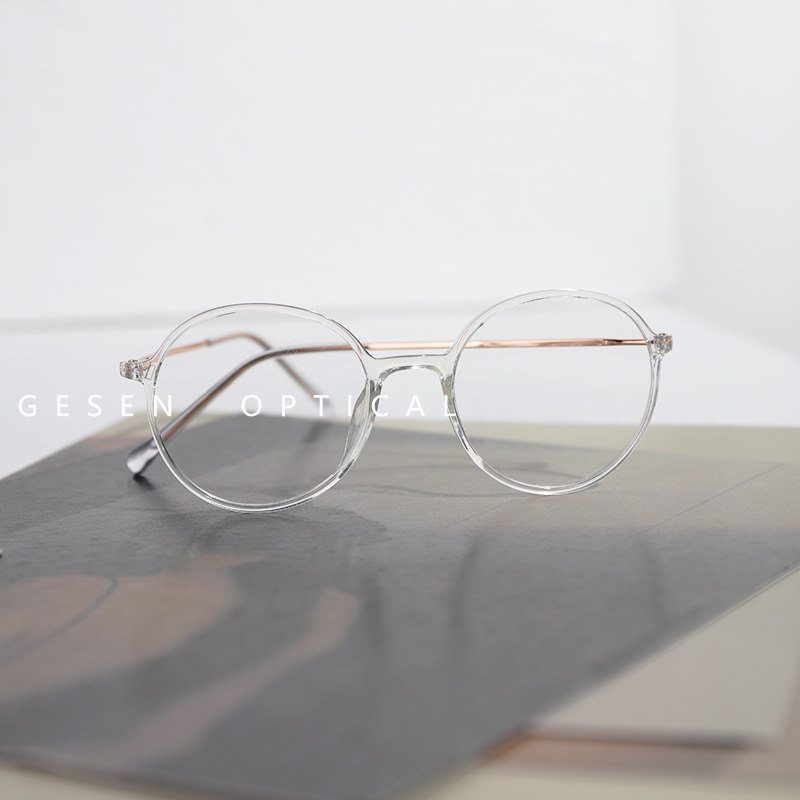 仅7克超轻透明框眼镜圆形复古椭圆眼镜架 学生配近视有度数tr眼睛