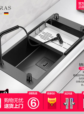 阿萨斯黑色水槽加厚304不锈钢纳米手工水槽单槽台下盆家用洗菜盆