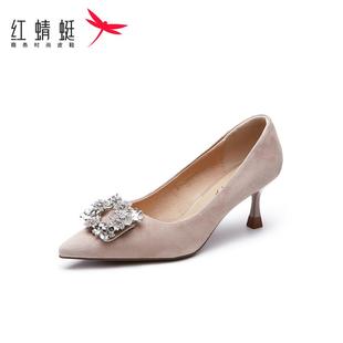 溫柔氣質(zhì)不累腳細(xì)跟高跟單鞋 女WTB32690 紅蜻蜓法式 REDDRAGONFLY