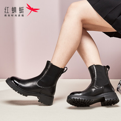 REDDRAGONFLY/红蜻蜓时尚厚底粗跟舒适切尔西烟筒靴女鞋MC3600141