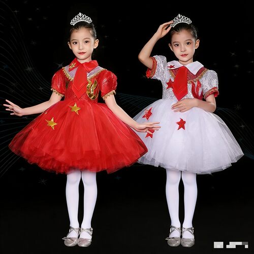 儿童国庆朗诵表演服小学生大合唱团演出服女童走秀舞蹈时尚公主裙