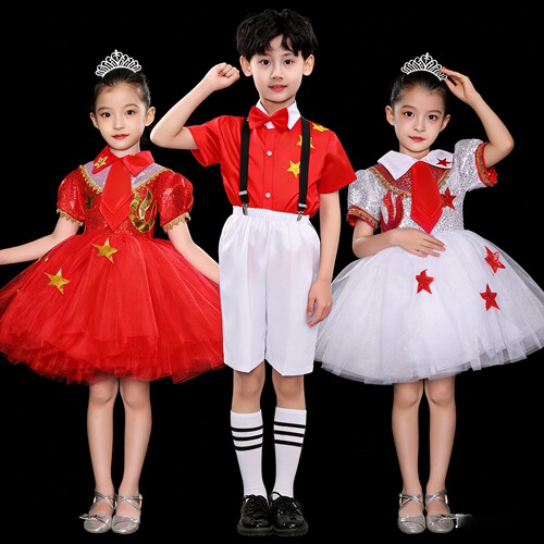 六一儿童朗诵表演服小学生大合唱团演出服女童舞蹈服主持人公主裙