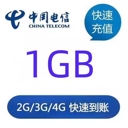 全国电信1G日包手机流量充值  当天有效 不可提速  不共享
