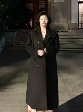 ENNK Studio黑色羊毛大衣秋冬女士保暖外套毛呢外套冬季外套女