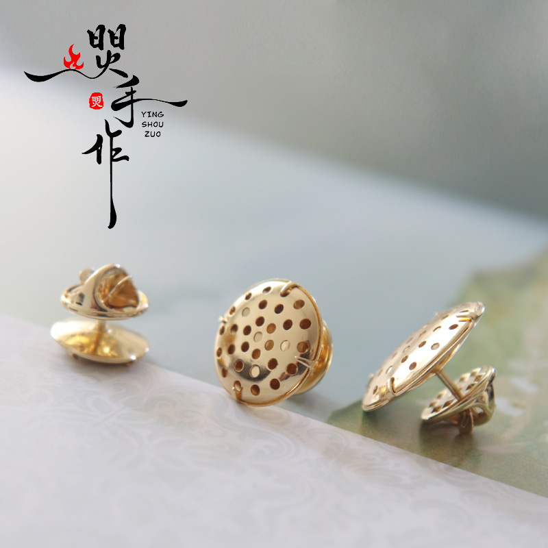 铜镀金圆饼蜂窝胸针戒指耳夹diy配件材料繁花枫叶向日葵胸针同款