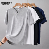 T恤男半袖 纯棉V领短袖 简约扣子体恤衫 上衣服打底衫 夏季 汗衫 新款