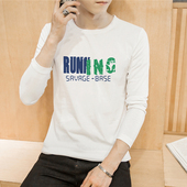 男士 印花打底衫 长袖 男装 白色 T恤潮流纯棉上衣服春季 2026新款