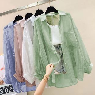 大碼 外套2023年夏季 薄款 氣質寬松 雪紡襯衫 韓版 新款 防曬衣服女開衫