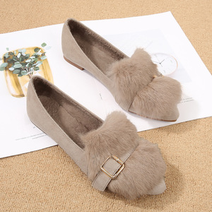 秋冬兔毛加绒懒人单鞋