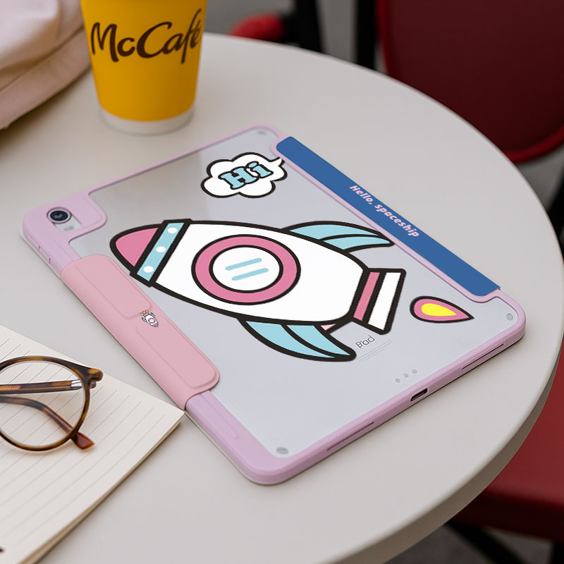 【3+y折百变搭扣】飞船适用华为matepad11.5s卡通ipadair7保护套oppo5少女心一加2透明壳vivo小米平板8带笔槽