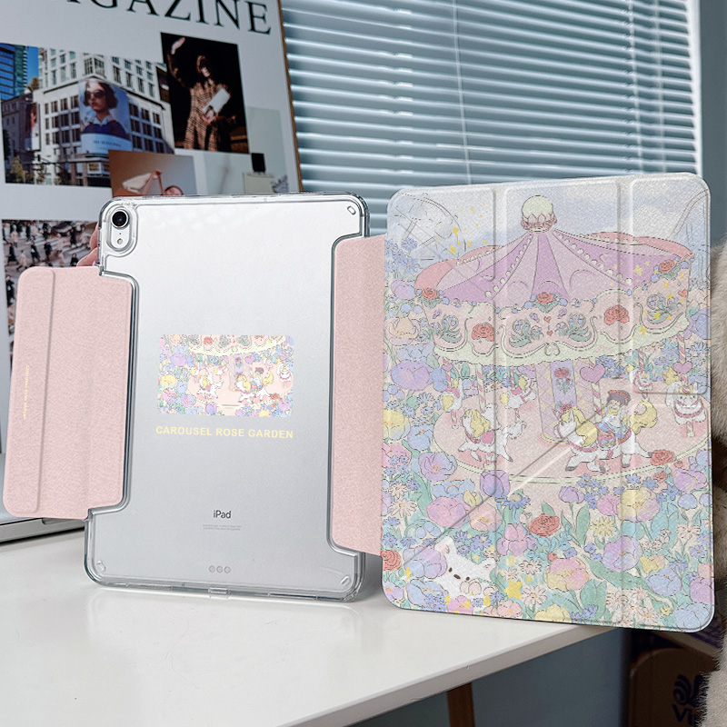 【3+Y折带搭扣】旋转木马ipadair7保护套第11代6适用华为matepad11.5s小米平板8pro透明10.9壳vivo4少女oppo5