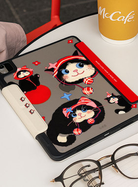 【3+Y折搭扣带笔槽】红色猫咪华为matepad11.5s适用小米8pro11.2保护套ipadair7透明5第11代6壳oppo2可爱13.2