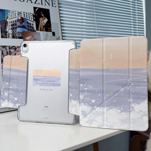 紫海油画华为matepad11.5s保护套ipadair7第11代适用小米平板8pro艺术vivo5透明iqoo4壳oppo2 Y折带笔槽