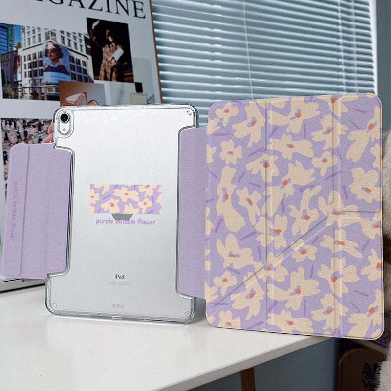【3+y折x带笔槽】2024pro11紫色花适用苹果平板ipadair6保护套13寸华为matepad11.5s搭扣10.2透明mini壳防摔8