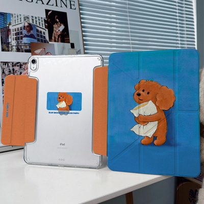 【3+Y折x兼容笔套】卷毛狗ipadair6保护套透明适用小米平板华为matepad11.5s寸10代防弯mini7带笔槽pro11壳12