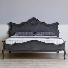 极简新中式乡村风黑色床头雕花实木框架结构主卧双人大床
