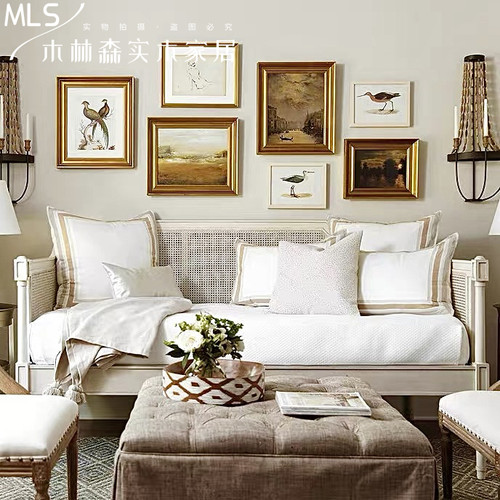 三人法式藤编沙发定制复古