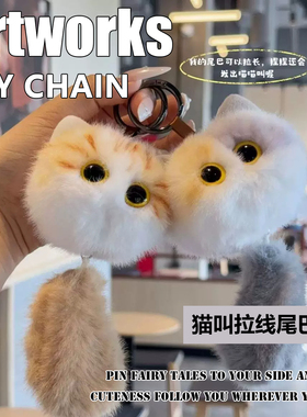 治愈可爱猫叫拉线毛绒钥匙扣