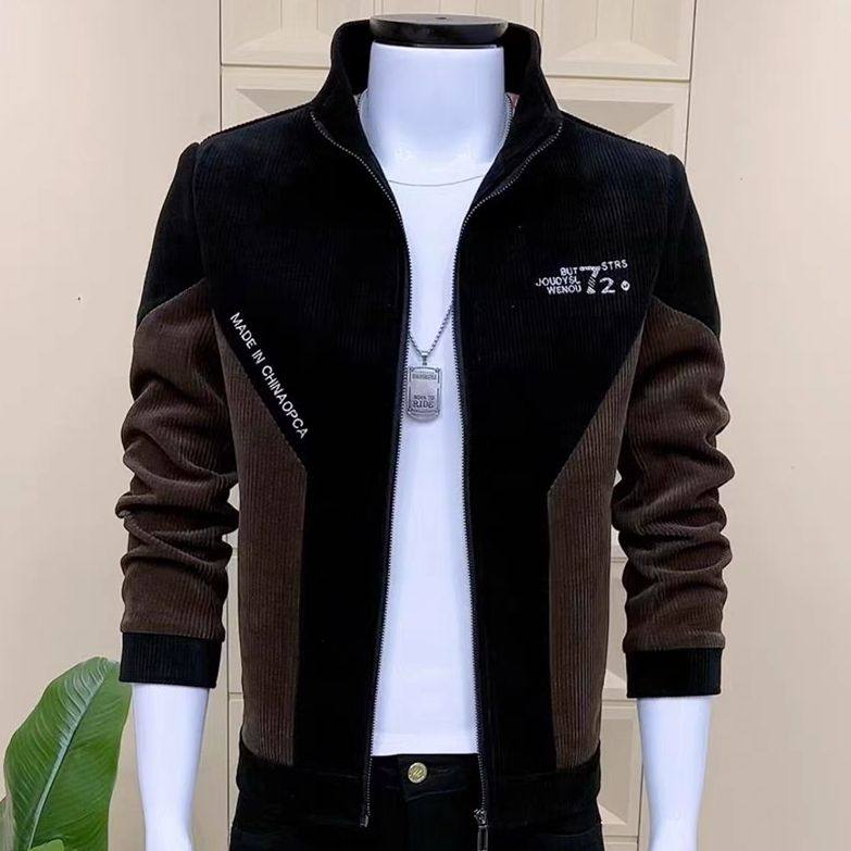 外套男2024秋冬季灯芯绒拼接宽松上衣服男立领加绒加厚夹克男潮,男装,夹克,淘宝优惠券,粉丝福利购,淘宝优惠卷