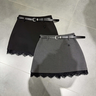 半身裙女2026夏季新款蕾丝拼接西装气质高腰显瘦A字防走光短裙子