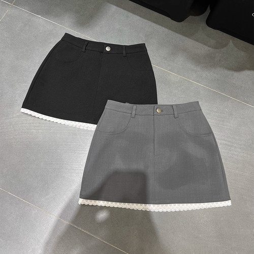 蕾丝拼接西装半身裙女a字短裙