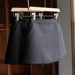 女胖mm阔腿休闲短裤 外穿高腰小个子羊毛大码 裙 女秋冬季 毛呢短裤