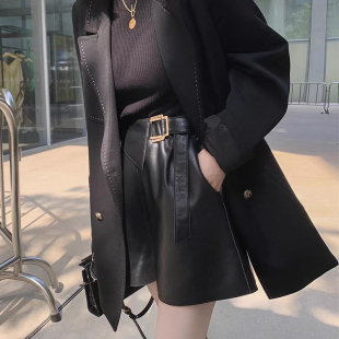 pu皮显瘦阔腿皮裤 高腰a字外穿靴裤 女2024秋冬新款 欧洲站皮短裤