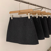 包臀a字裙子 冬季 毛呢半身裙秋冬款 2024高腰显瘦小众灰色羊毛大码