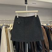 灰色羊毛呢半身裙女2025秋冬新款 高腰显瘦小个子A字包臀靴裙短裙