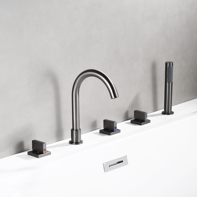 黄铜冷热水龙头枪灰色可旋转分体式浴缸花洒缸边式五件套浴室龙头