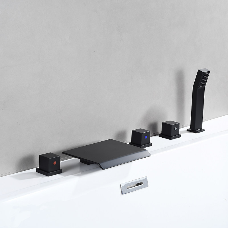 黄铜浴缸龙头坐式大流量瀑布出水冷热混水阀缸边分体式花洒五件套