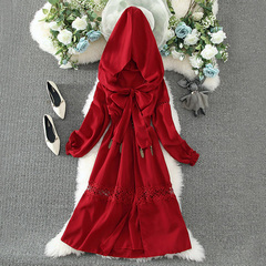 Ethnic tourism Qinghai Lake Desert photo taking clothes vacation split length skirt retro collar Hooded Dress