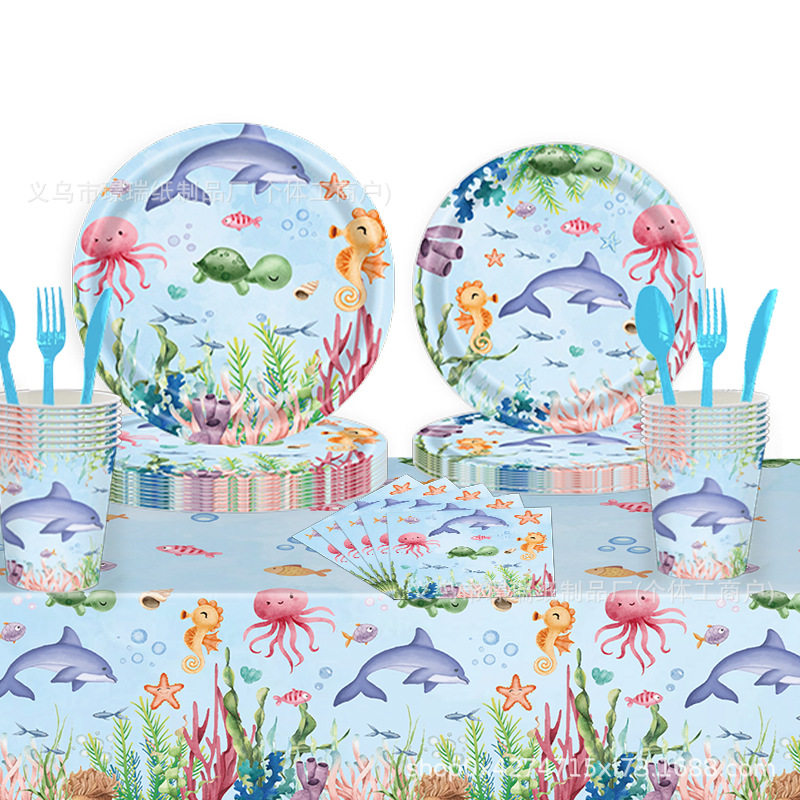海洋动物餐具蓝海底海豚生日派对装饰一次性纸盘纸杯桌布布置餐盘,节庆用品/礼品,节日装扮用品,淘宝优惠券,粉丝福利购,淘宝优惠卷