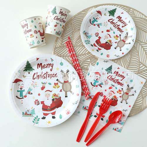 圣诞节圣诞老人派对桌布纸盘纸杯