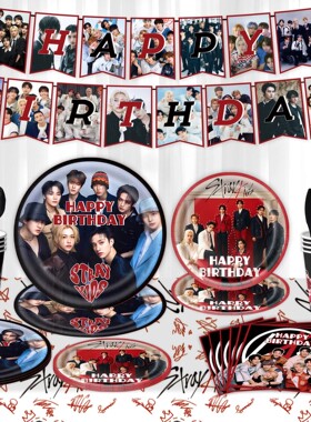 StrayKids男团主题生日派对餐具装饰一次性纸盘纸巾纸杯桌布横幅