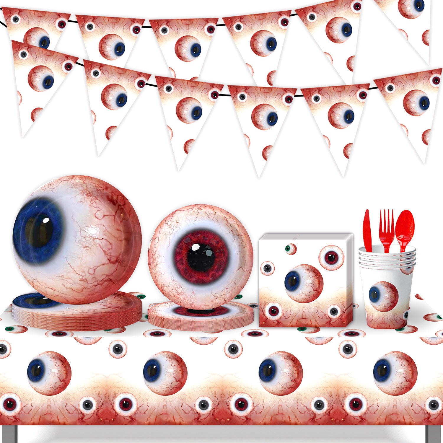 创意大眼睛万圣节餐具节日生日派对装饰一次性纸盘纸杯纸巾桌布