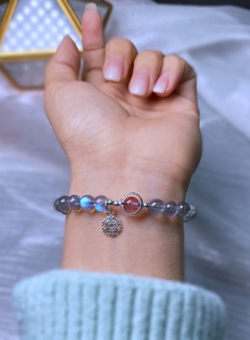 灰月光石纯银个性不掉色手链女